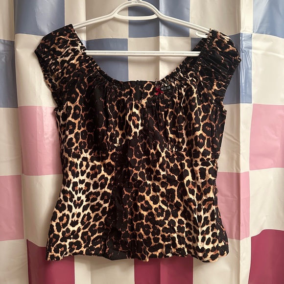 Hell Bunny Leopard Print Pinup Blouse rockabilly punk retro - Picture 2 of 4